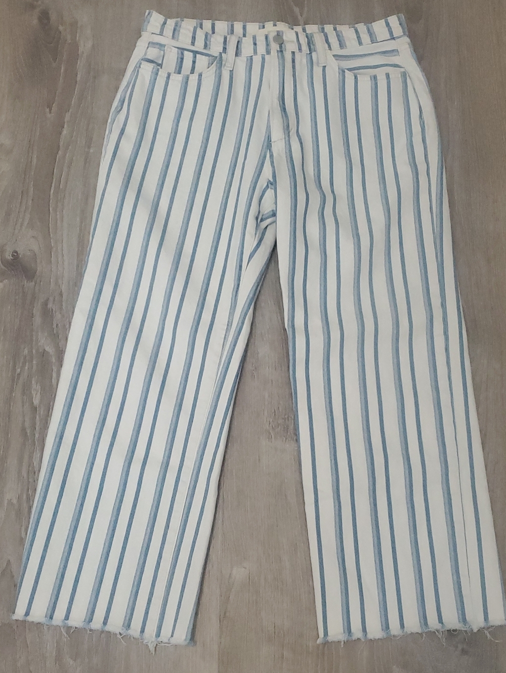 Joe's Jeans The Blake High Rise Wide Leg Crop Raw Hem Blue White 31